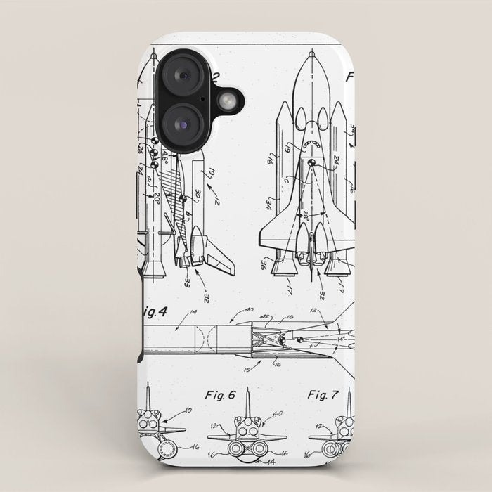 Nasa Space Shuttle Patent - Nasa Shuttle Art - Black And White iPhone Case Gallery Image 1