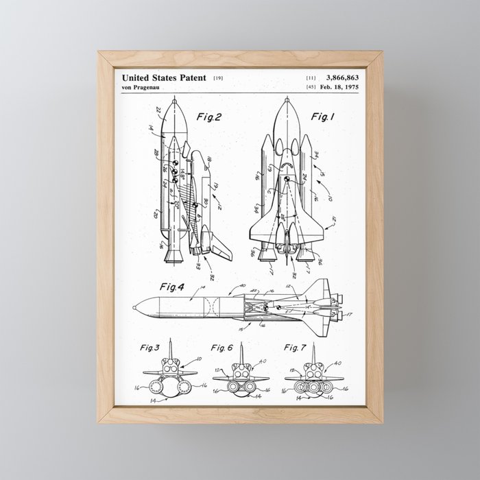 Nasa Space Shuttle Patent - Nasa Shuttle Art - Black And White Mini Art Print Gallery Image 1