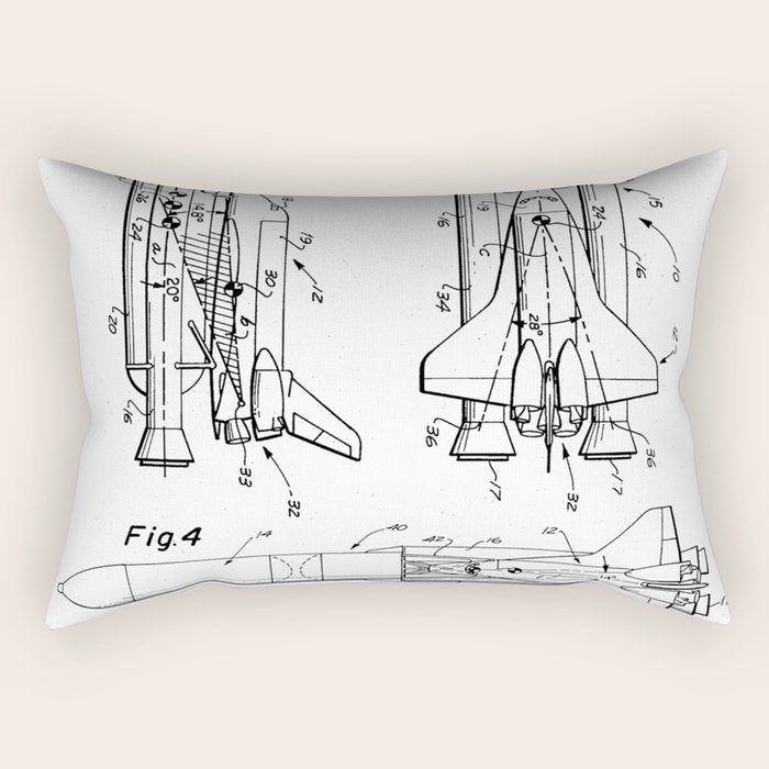 Nasa Space Shuttle Patent - Nasa Shuttle Art - Black And White Rectangular Pillow Gallery Image 2