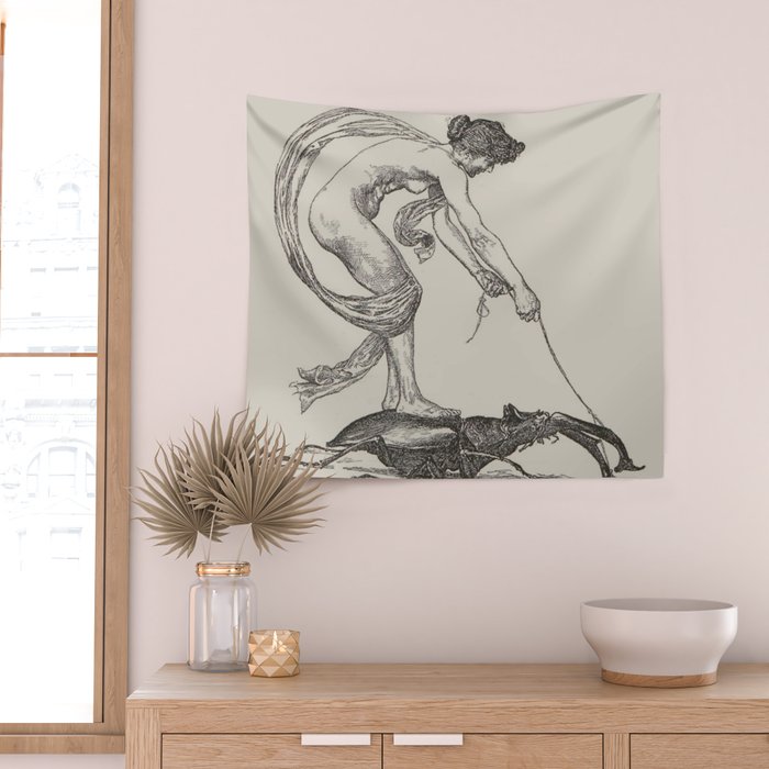 Nude Classical Woman Riding a Beetle 1895-1896 Wall Tapestry Gallery Image 2
