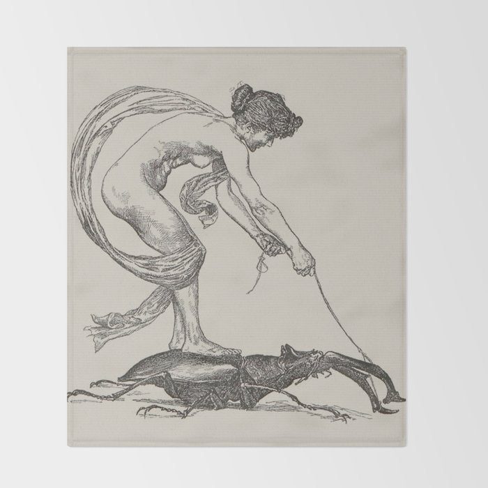 Nude Classical Woman Riding a Beetle 1895-1896 Throw Blanket Gallery Image 2
