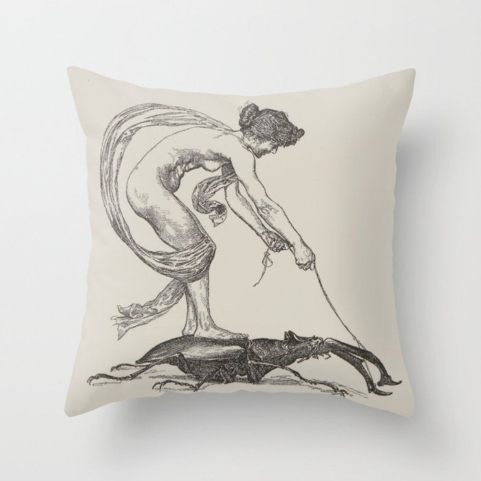 Nude Classical Woman Riding a Beetle 1895-1896 Throw Pillow Gallery Image 6