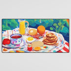 Breakfast Picnic, Food Travel Colorful Tea Party, Toast Pancakes Jam Eggs, Sunny Side Up Bohemian Painting Desk Mat Gallery Image 3