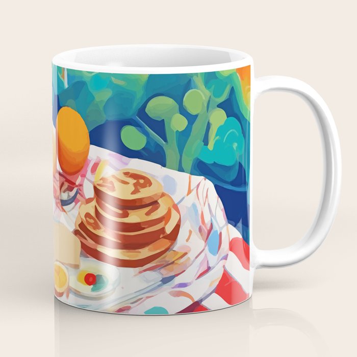 Breakfast Picnic, Food Travel Colorful Tea Party, Toast Pancakes Jam Eggs, Sunny Side Up Bohemian Painting Coffee Mug Gallery Image 1