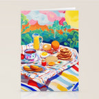 Breakfast Picnic, Food Travel Colorful Tea Party, Toast Pancakes Jam Eggs, Sunny Side Up Bohemian Painting Stationery Card Gallery Image 2