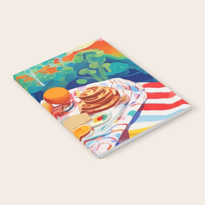 Breakfast Picnic, Food Travel Colorful Tea Party, Toast Pancakes Jam Eggs, Sunny Side Up Bohemian Painting Notebook Gallery Image 2