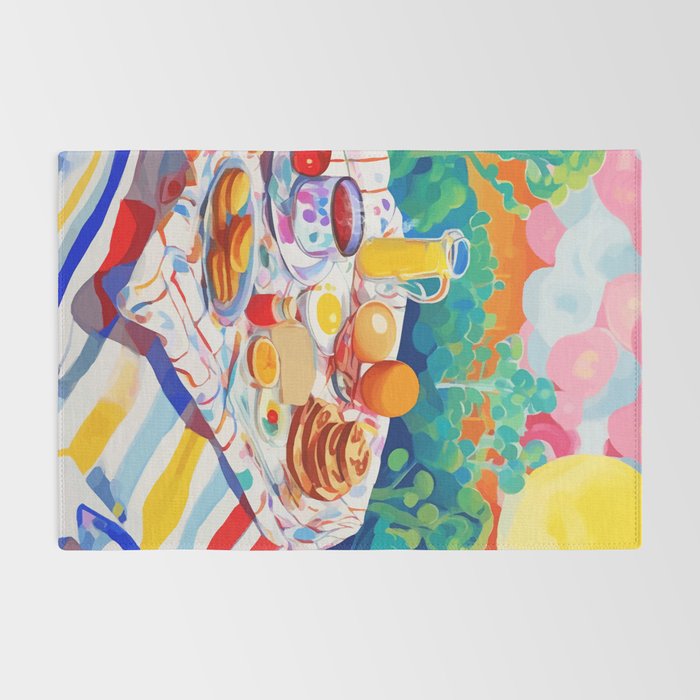 Breakfast Picnic, Food Travel Colorful Tea Party, Toast Pancakes Jam Eggs, Sunny Side Up Bohemian Painting Rug Gallery Image 2