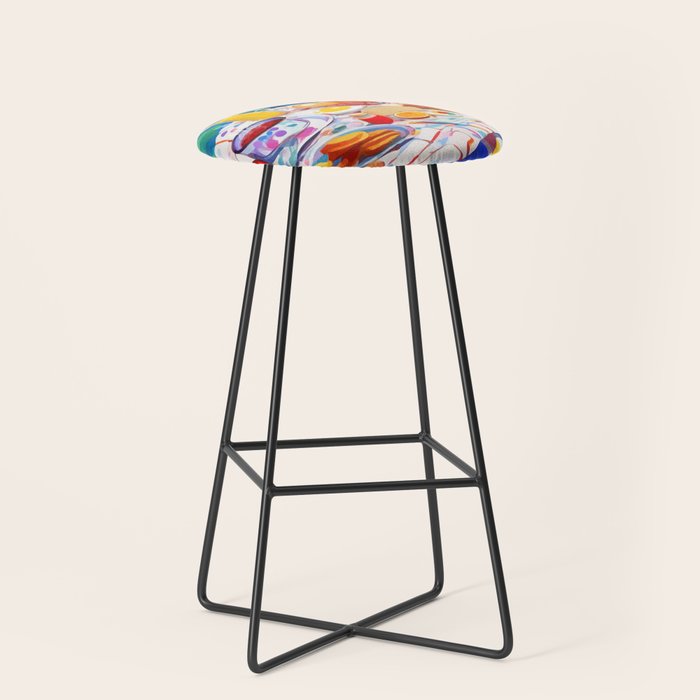 Breakfast Picnic, Food Travel Colorful Tea Party, Toast Pancakes Jam Eggs, Sunny Side Up Bohemian Painting Stool Gallery Image 1