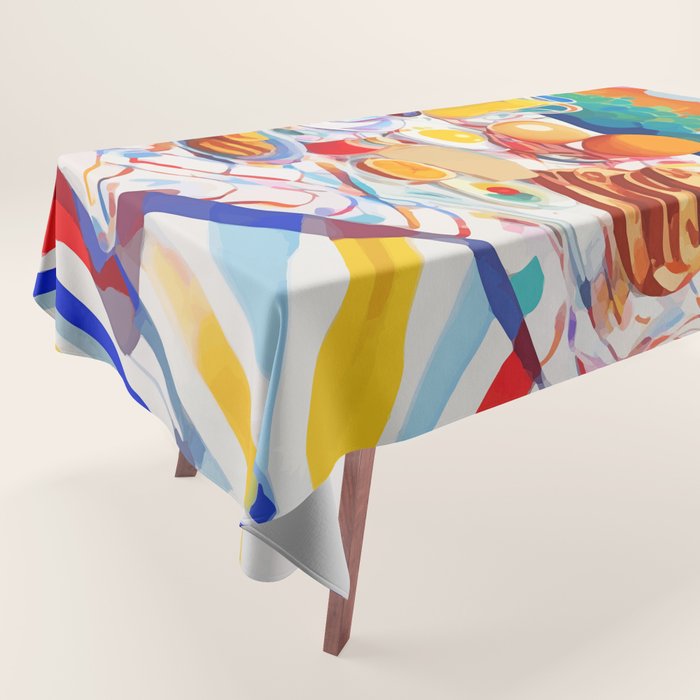 Breakfast Picnic, Food Travel Colorful Tea Party, Toast Pancakes Jam Eggs, Sunny Side Up Bohemian Painting Tablecloth Gallery Image 1