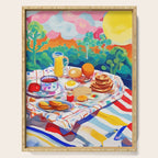 Breakfast Picnic, Food Travel Colorful Tea Party, Toast Pancakes Jam Eggs, Sunny Side Up Bohemian Painting Serving Tray Gallery Image 1