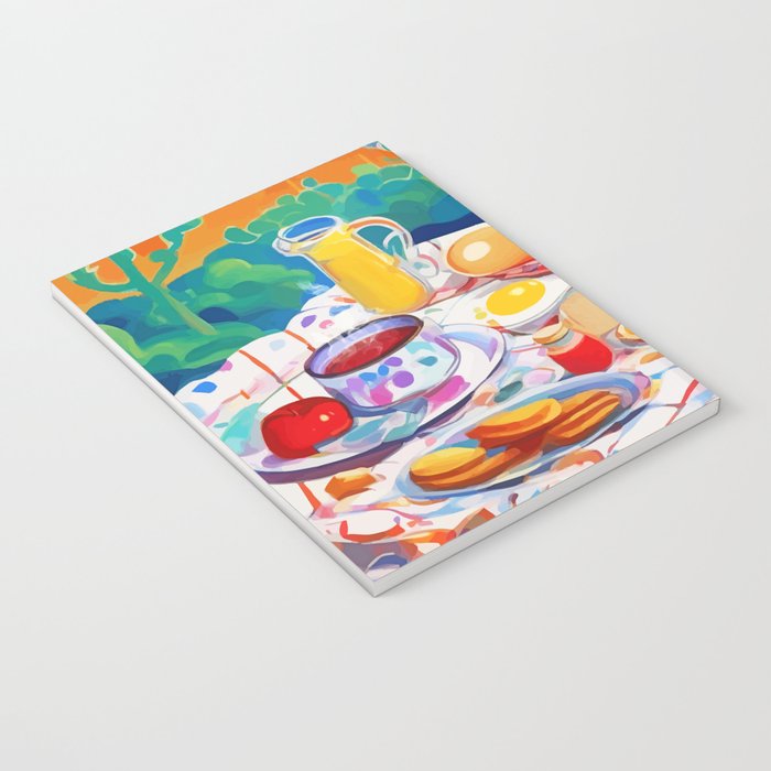 Breakfast Picnic, Food Travel Colorful Tea Party, Toast Pancakes Jam Eggs, Sunny Side Up Bohemian Painting Notebook Gallery Image 3