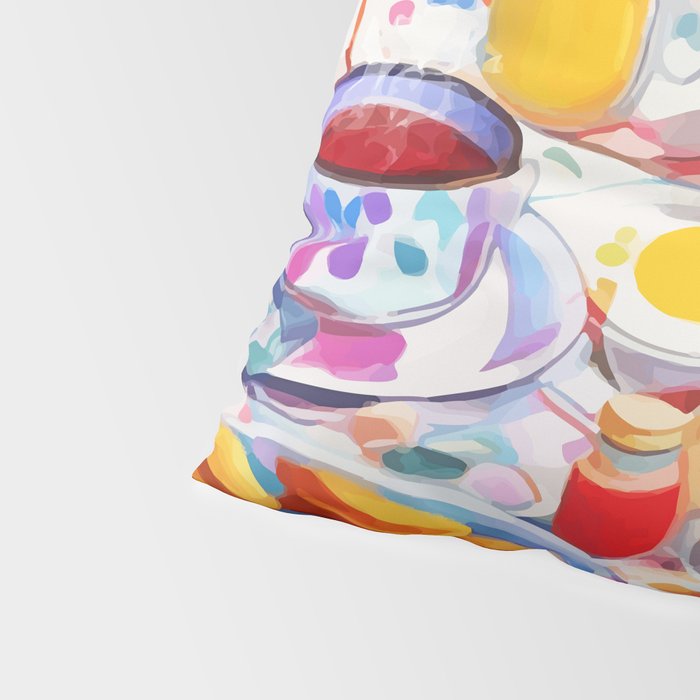 Breakfast Picnic, Food Travel Colorful Tea Party, Toast Pancakes Jam Eggs, Sunny Side Up Bohemian Painting Pillow Sham Gallery Image 4
