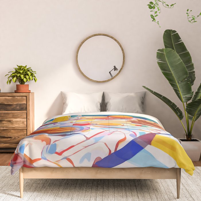 Breakfast Picnic, Food Travel Colorful Tea Party, Toast Pancakes Jam Eggs, Sunny Side Up Bohemian Painting Comforter Gallery Image 3