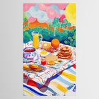 Breakfast Picnic, Food Travel Colorful Tea Party, Toast Pancakes Jam Eggs, Sunny Side Up Bohemian Painting Tablecloth Gallery Image 2
