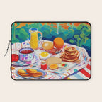 Breakfast Picnic, Food Travel Colorful Tea Party, Toast Pancakes Jam Eggs, Sunny Side Up Bohemian Painting Laptop Sleeve Gallery Image 1
