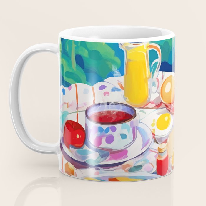 Breakfast Picnic, Food Travel Colorful Tea Party, Toast Pancakes Jam Eggs, Sunny Side Up Bohemian Painting Coffee Mug Gallery Image 3