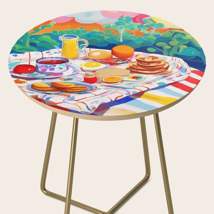 Breakfast Picnic, Food Travel Colorful Tea Party, Toast Pancakes Jam Eggs, Sunny Side Up Bohemian Painting Side Table Gallery Image 2