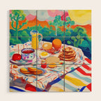 Breakfast Picnic, Food Travel Colorful Tea Party, Toast Pancakes Jam Eggs, Sunny Side Up Bohemian Painting Wood Wall Art Gallery Image 1