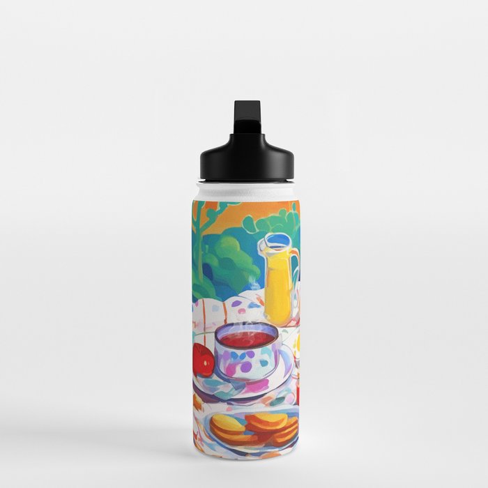 Breakfast Picnic, Food Travel Colorful Tea Party, Toast Pancakes Jam Eggs, Sunny Side Up Bohemian Painting Water Bottle Gallery Image 3