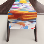Breakfast Picnic, Food Travel Colorful Tea Party, Toast Pancakes Jam Eggs, Sunny Side Up Bohemian Painting Table Runner Gallery Image 1
