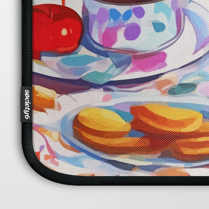 Breakfast Picnic, Food Travel Colorful Tea Party, Toast Pancakes Jam Eggs, Sunny Side Up Bohemian Painting Laptop Sleeve Gallery Image 3