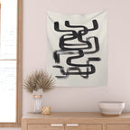 Mid Century Modern Minimalist Abstract Art Brush Strokes Black & White Ink Art Pipe Maze Wall Tapestry Gallery Image 2