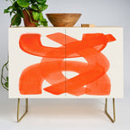 Mid Century Modern Abstract Painting Orange Watercolor Brush Strokes Credenza Gallery Image 1
