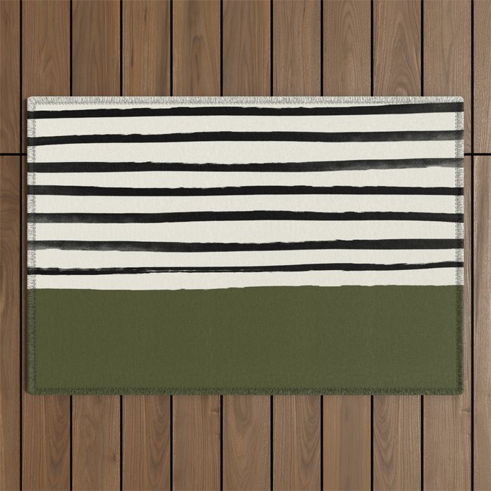 Olive Green x Stripes Outdoor Rug Gallery Image 1