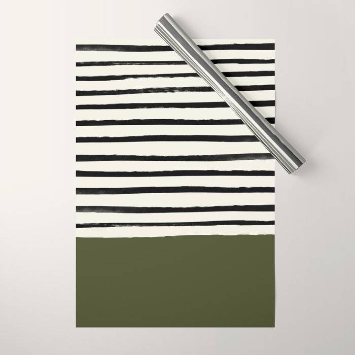 Olive Green x Stripes Wrapping Paper Gallery Image 1