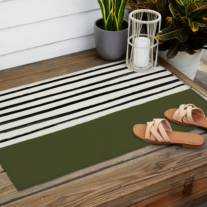 Olive Green x Stripes Outdoor Rug Gallery Image 2
