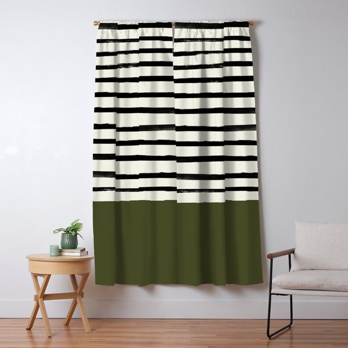 Olive Green x Stripes Window Curtain