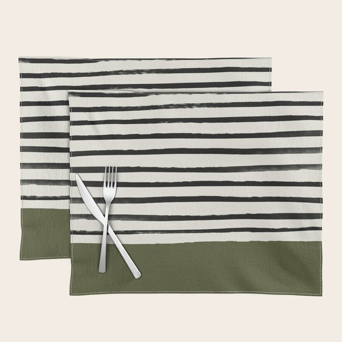Olive Green x Stripes Placemat Gallery Image 1