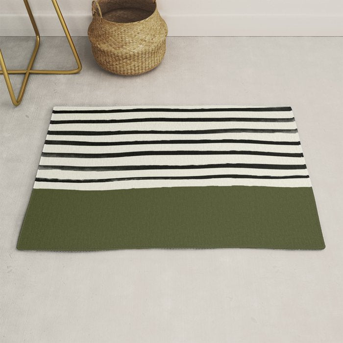 Olive Green x Stripes Rug Gallery Image 1