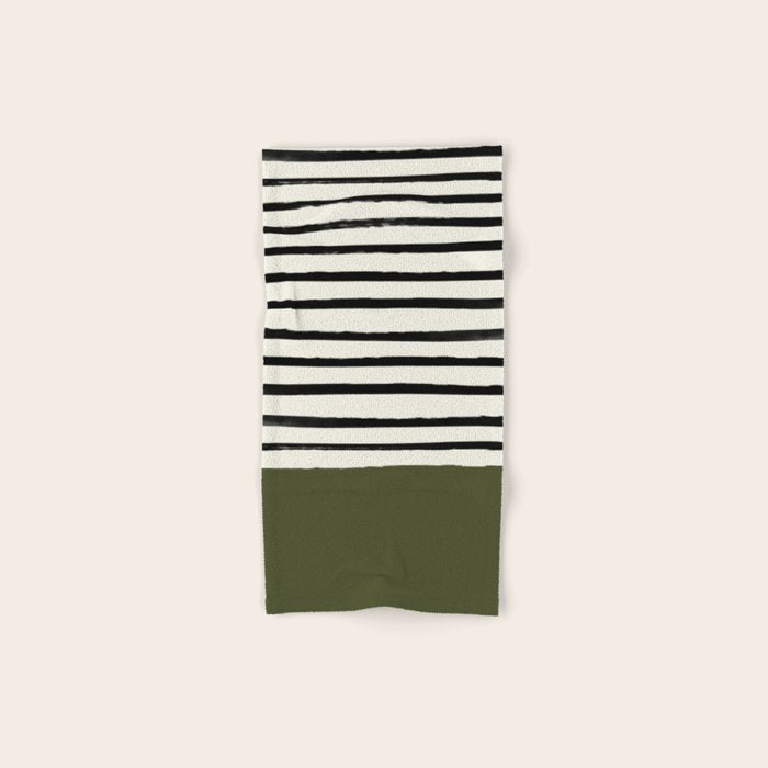 Olive Green x Stripes Bath Towel Gallery Image 1