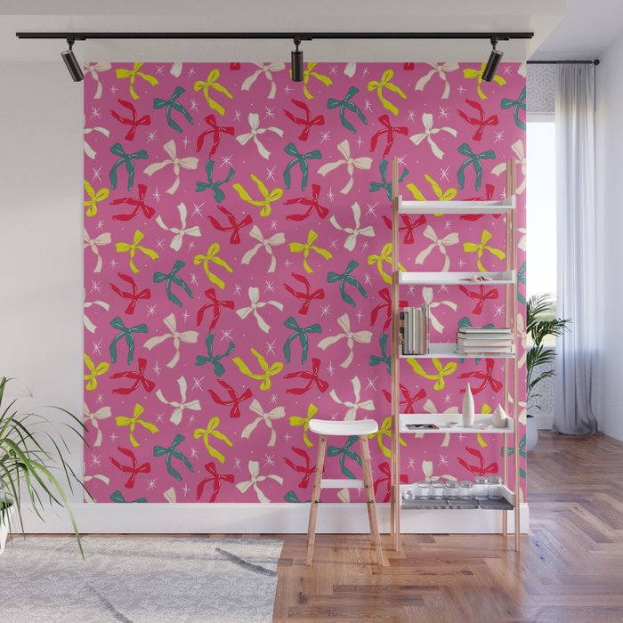 Festive Bows on Pink Background Wall Mural Gallery Image 1