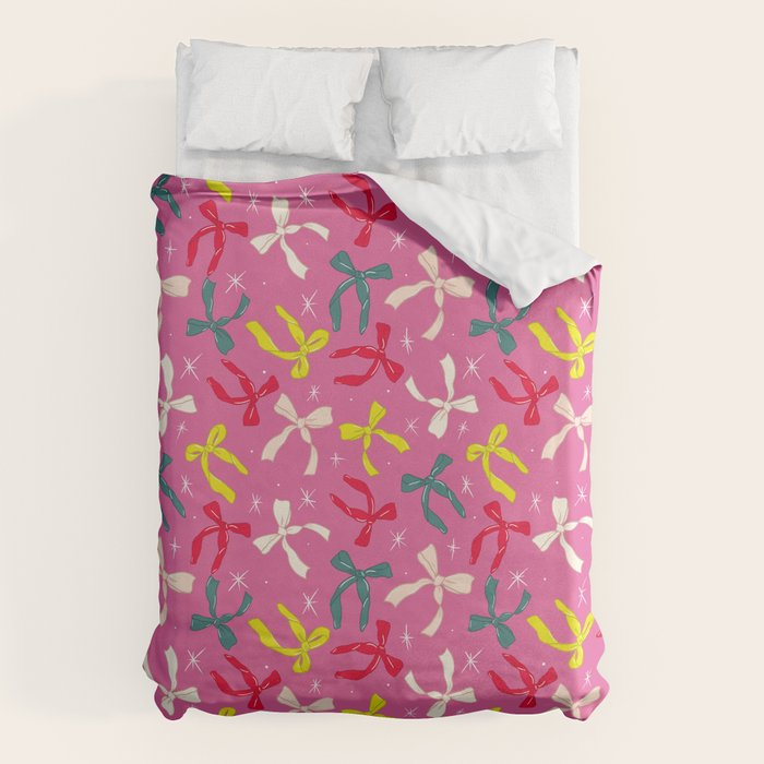 Festive Bows on Pink Background Duvet Cover Gallery Image 6