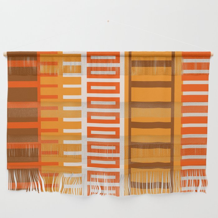 Retro 70s Brown and Orange Color Block Vertical Stripes Geometric Pattern Wall Hanging Gallery Image 1