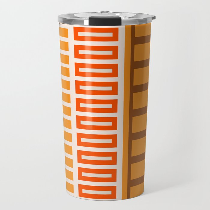 Retro 70s Brown and Orange Color Block Vertical Stripes Geometric Pattern Travel Mug Gallery Image 1