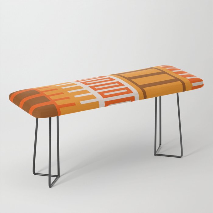 Retro 70s Brown and Orange Color Block Vertical Stripes Geometric Pattern Bench Gallery Image 1