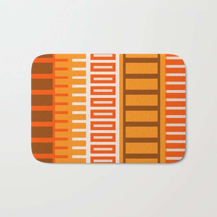 Retro 70s Brown and Orange Color Block Vertical Stripes Geometric Pattern Bath Mat Gallery Image 1