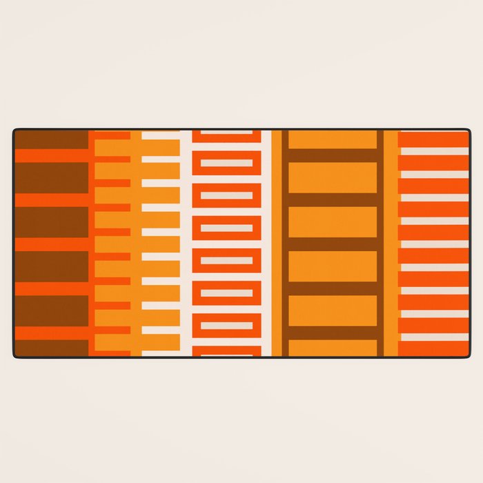 Retro 70s Brown and Orange Color Block Vertical Stripes Geometric Pattern Desk Mat Gallery Image 3