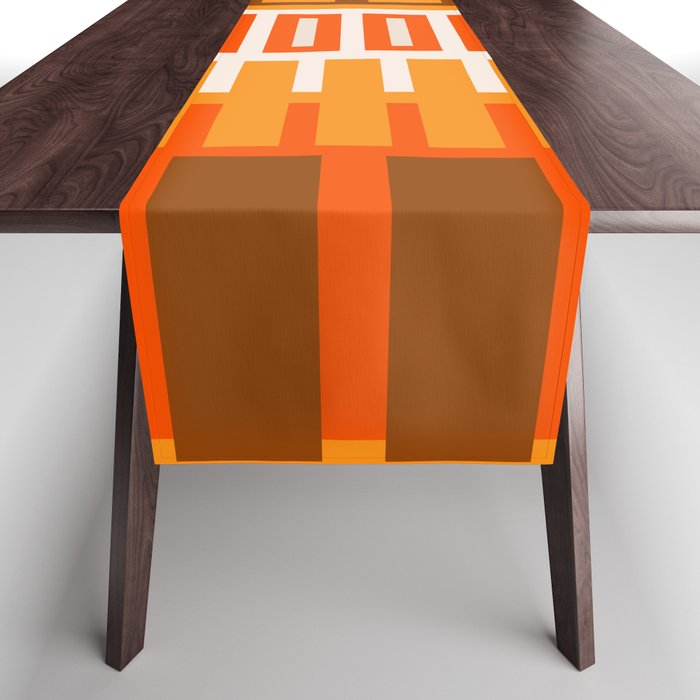 Retro 70s Brown and Orange Color Block Vertical Stripes Geometric Pattern Table Runner Gallery Image 1