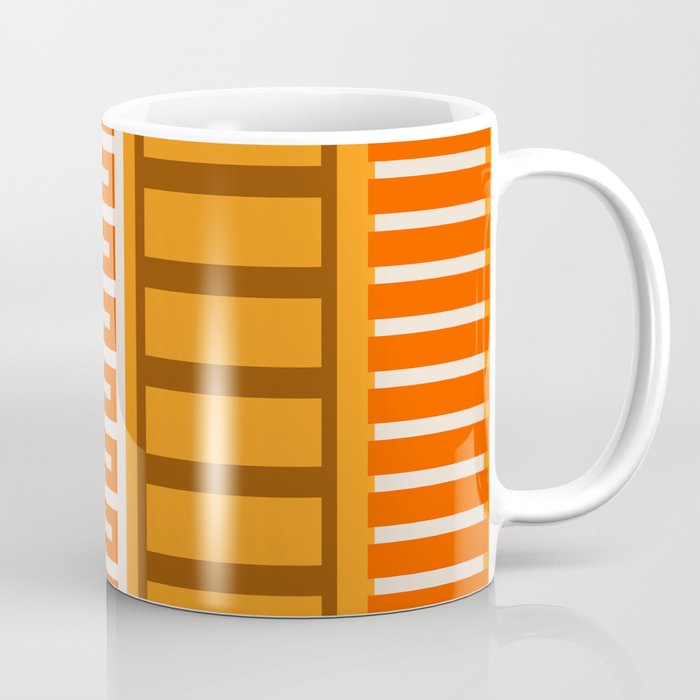 Retro 70s Brown and Orange Color Block Vertical Stripes Geometric Pattern Coffee Mug Gallery Image 1