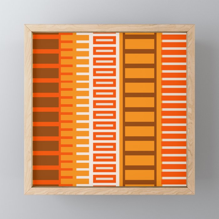 Retro 70s Brown and Orange Color Block Vertical Stripes Geometric Pattern Mini Art Print Gallery Image 1
