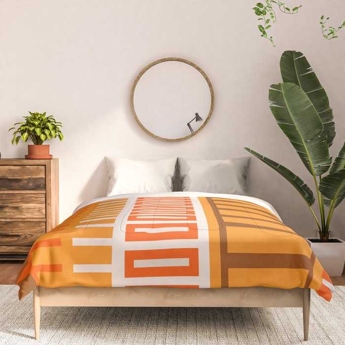Retro 70s Brown and Orange Color Block Vertical Stripes Geometric Pattern Comforter Gallery Image 3