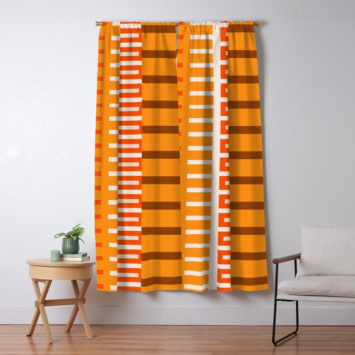 Retro 70s Brown and Orange Color Block Vertical Stripes Geometric Pattern Window Curtain Gallery Image 1