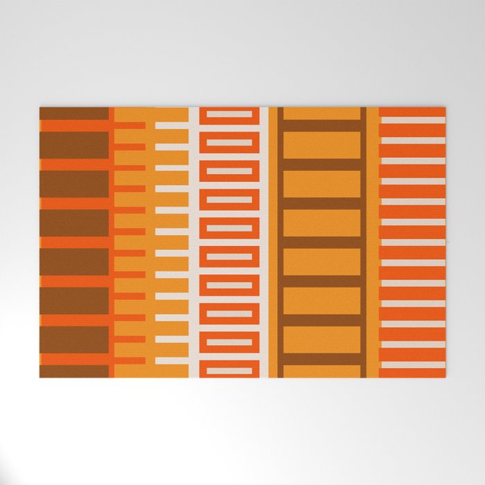 Retro 70s Brown and Orange Color Block Vertical Stripes Geometric Pattern Welcome Mat Gallery Image 1