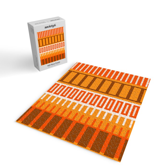 Retro 70s Brown and Orange Color Block Vertical Stripes Geometric Pattern Jigsaw Puzzle Gallery Image 2