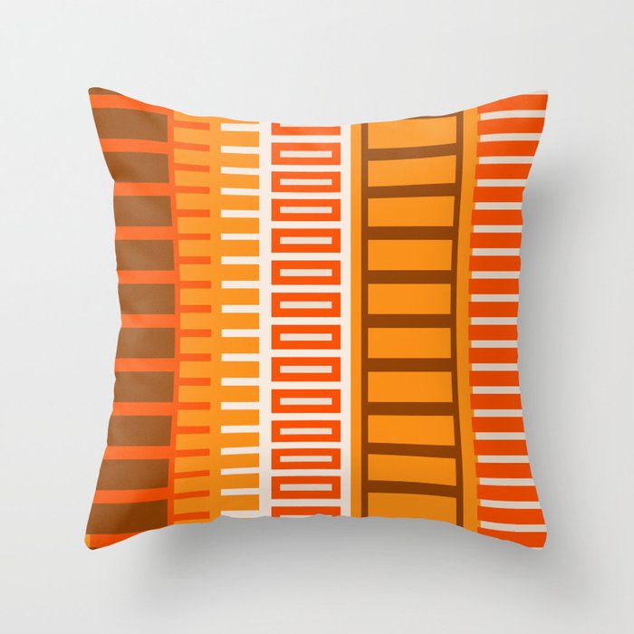 Retro 70s Brown and Orange Color Block Vertical Stripes Geometric Pattern Throw Pillow Gallery Image 6