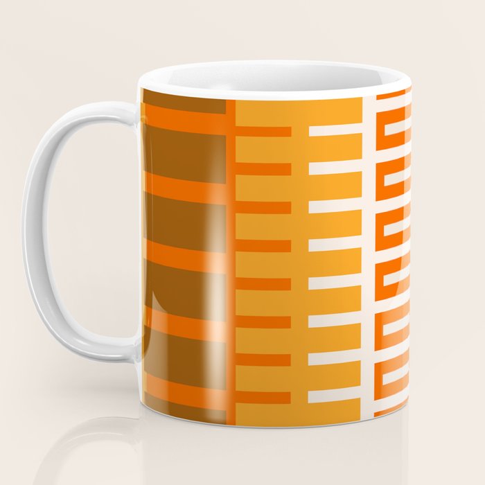 Retro 70s Brown and Orange Color Block Vertical Stripes Geometric Pattern Coffee Mug Gallery Image 3